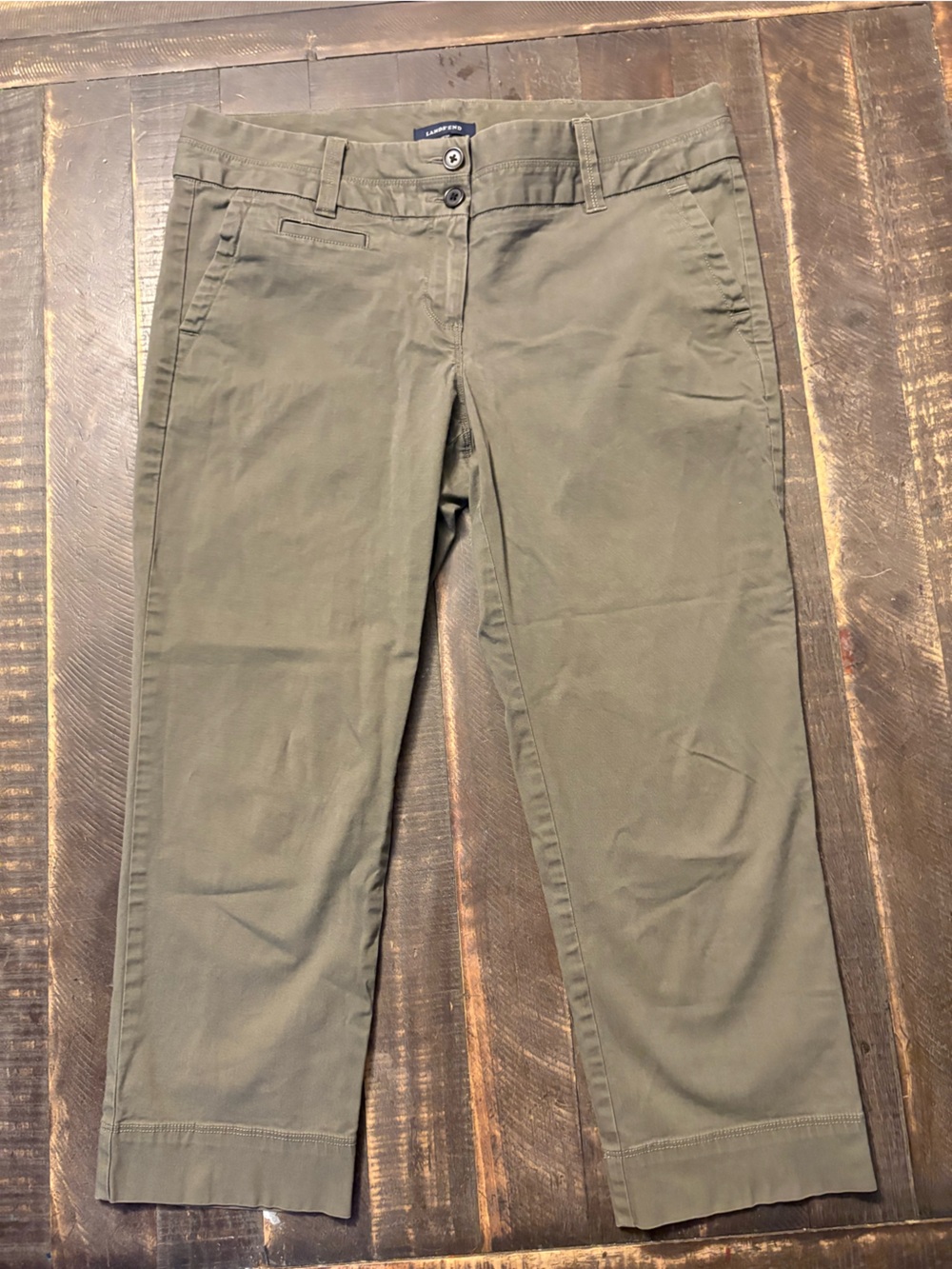 Lands' End Olive Green Cropped Chino Pants Lightweight Double Button Midrise